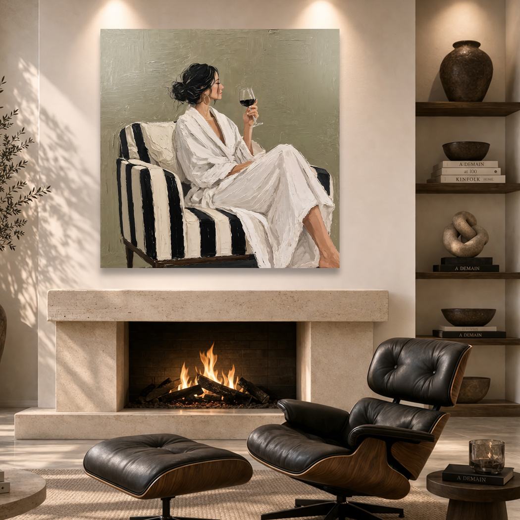 Canvas artwork placed in a generated scene: room scene